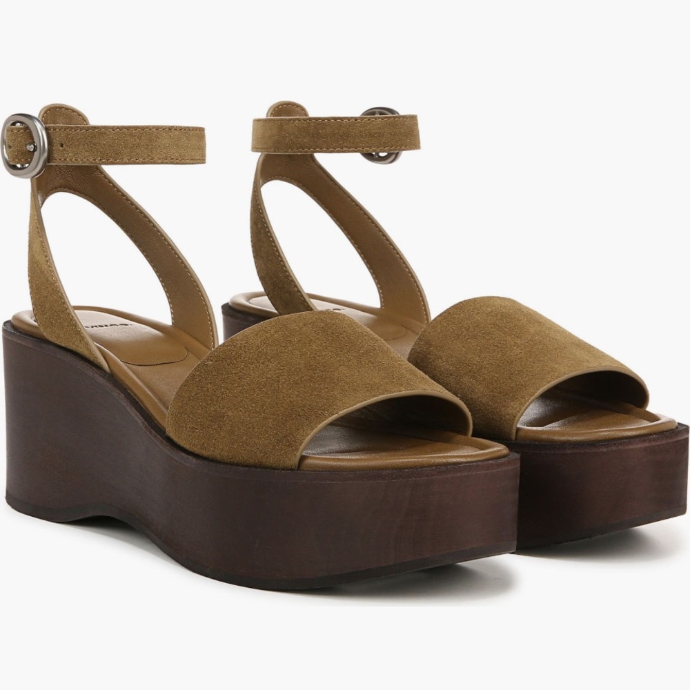 NIB Vince Camuto Philipa olive wood khaki tan suede flatform ankle strap size 7 - Picture 3 of 16